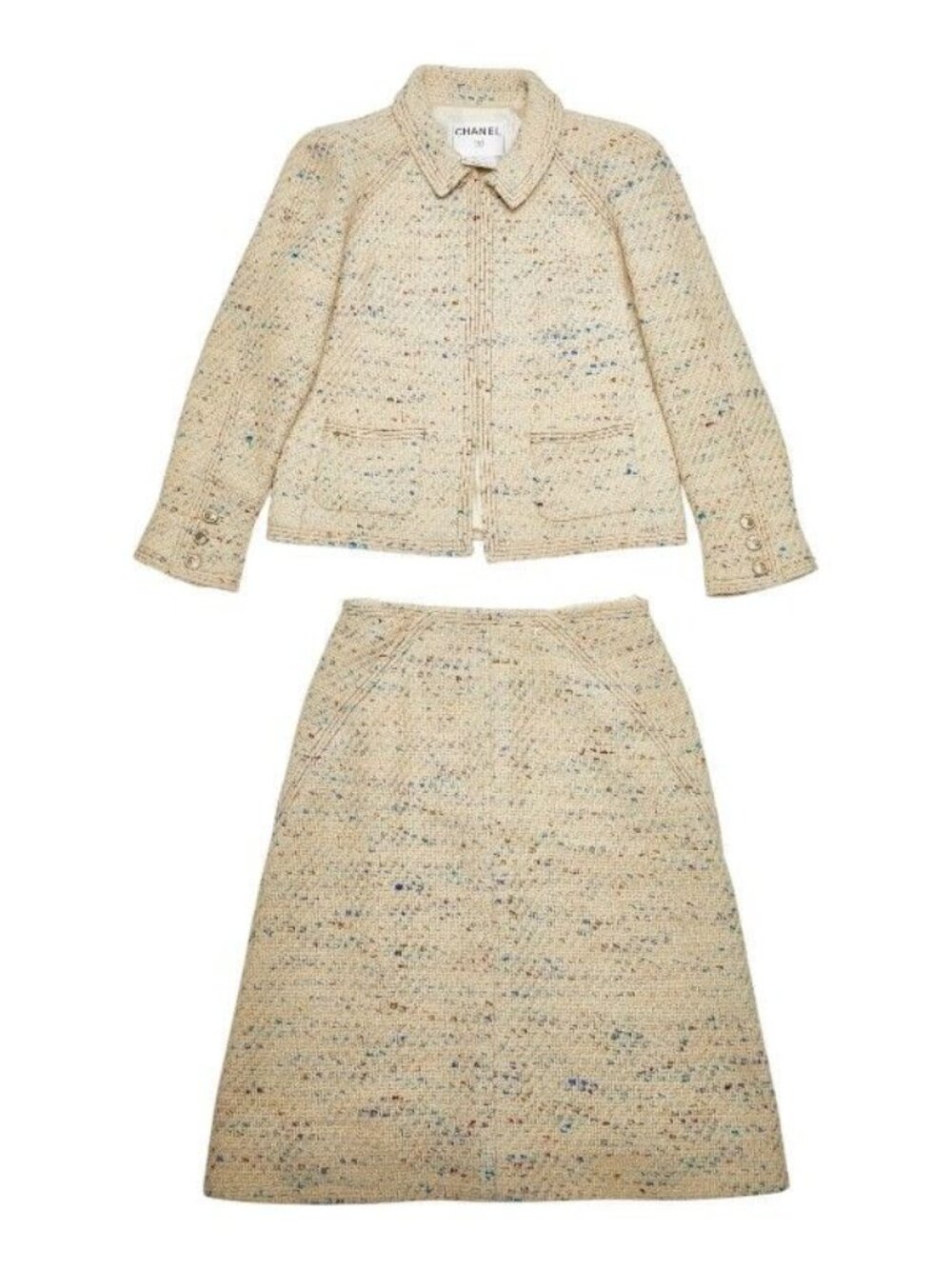 Chanel Jacket Skirt Set Suit Beige Multicolor Tweed